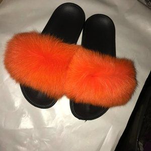 Orange Faux Fur Slides NWB !